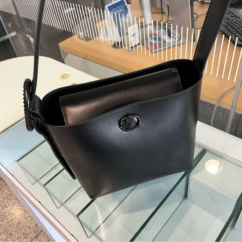Kurt Geiger London Chelsea Small Calf Skin Snake Bucket Bag Black